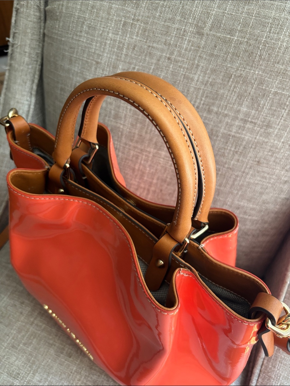 NEW! Dooney & Burke Orange Patent Leather Large City Barlow Bag Limited Edition. - Picture 7 of 14